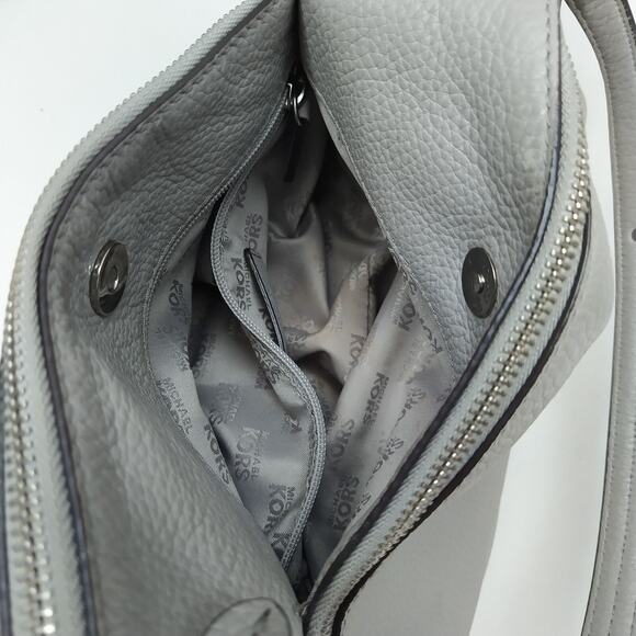 Michael Kors Gray Pebbled Leather Double Zipper Crossbody Shoulder Bag - Picture 10 of 16